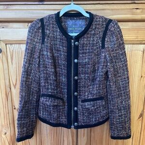 Free People Jacket Tweed Full Zip Wool‎ Blazer Black Brown Women's Size 4